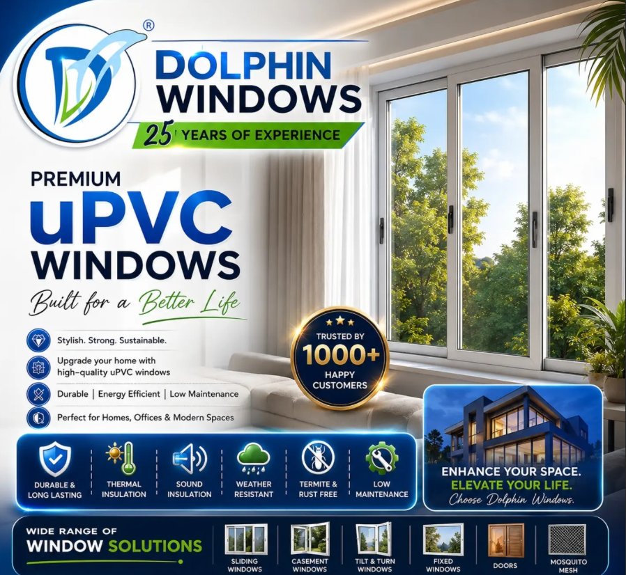 Dolphin Windows premium uPVC windows: durable, thermal and sound insulation, weather resistant, termite and rust free, low maintenance